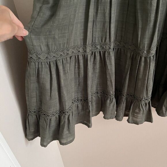 Nurture Westbound Eyelet Lace Tiered Dress sz 3X Olive Green Cottagecore Boho - Picture 10 of 12